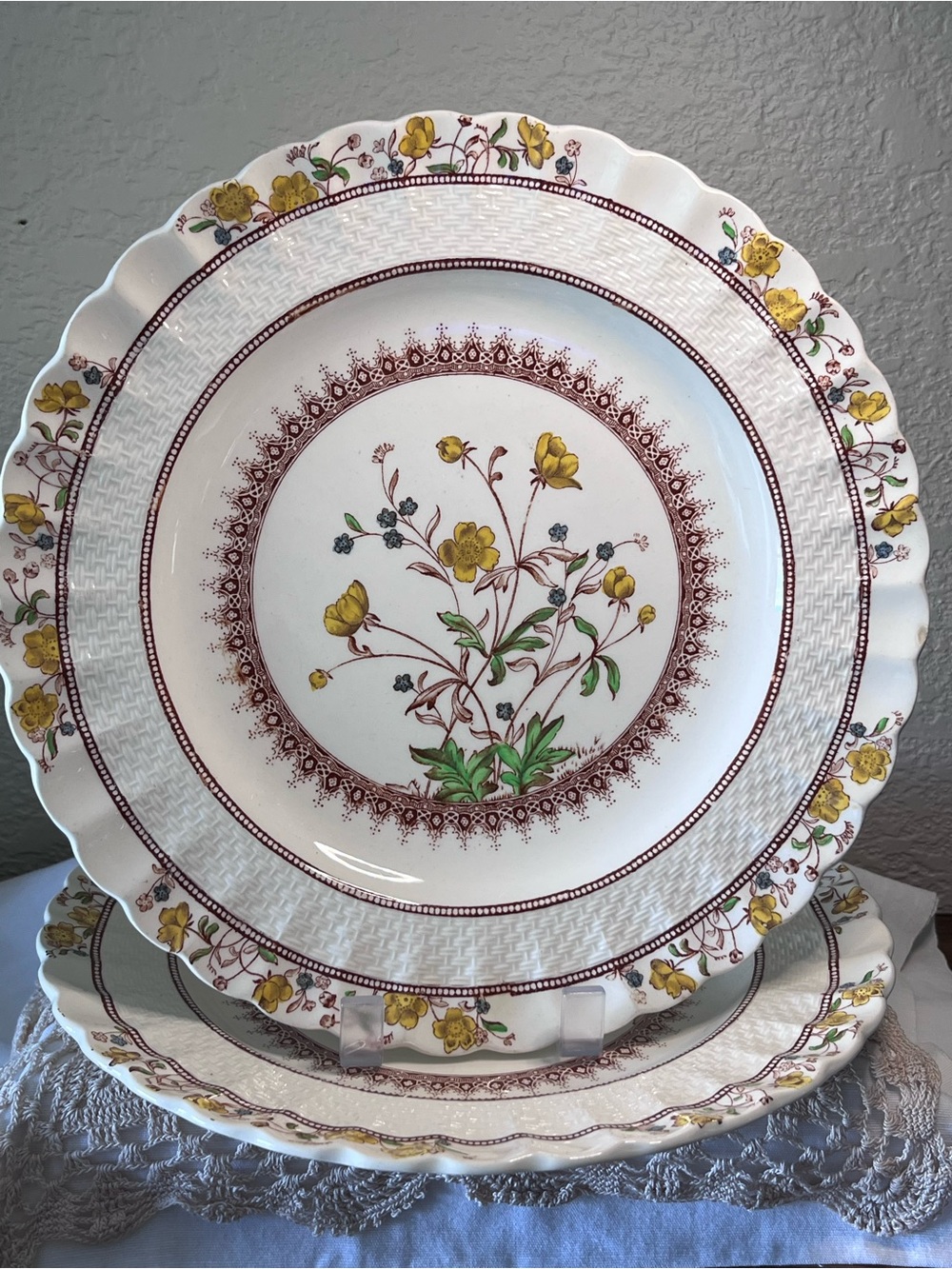 Vintage Spode England Wicker Dell Wicker Dale Dinner Plates Pair Chelsea